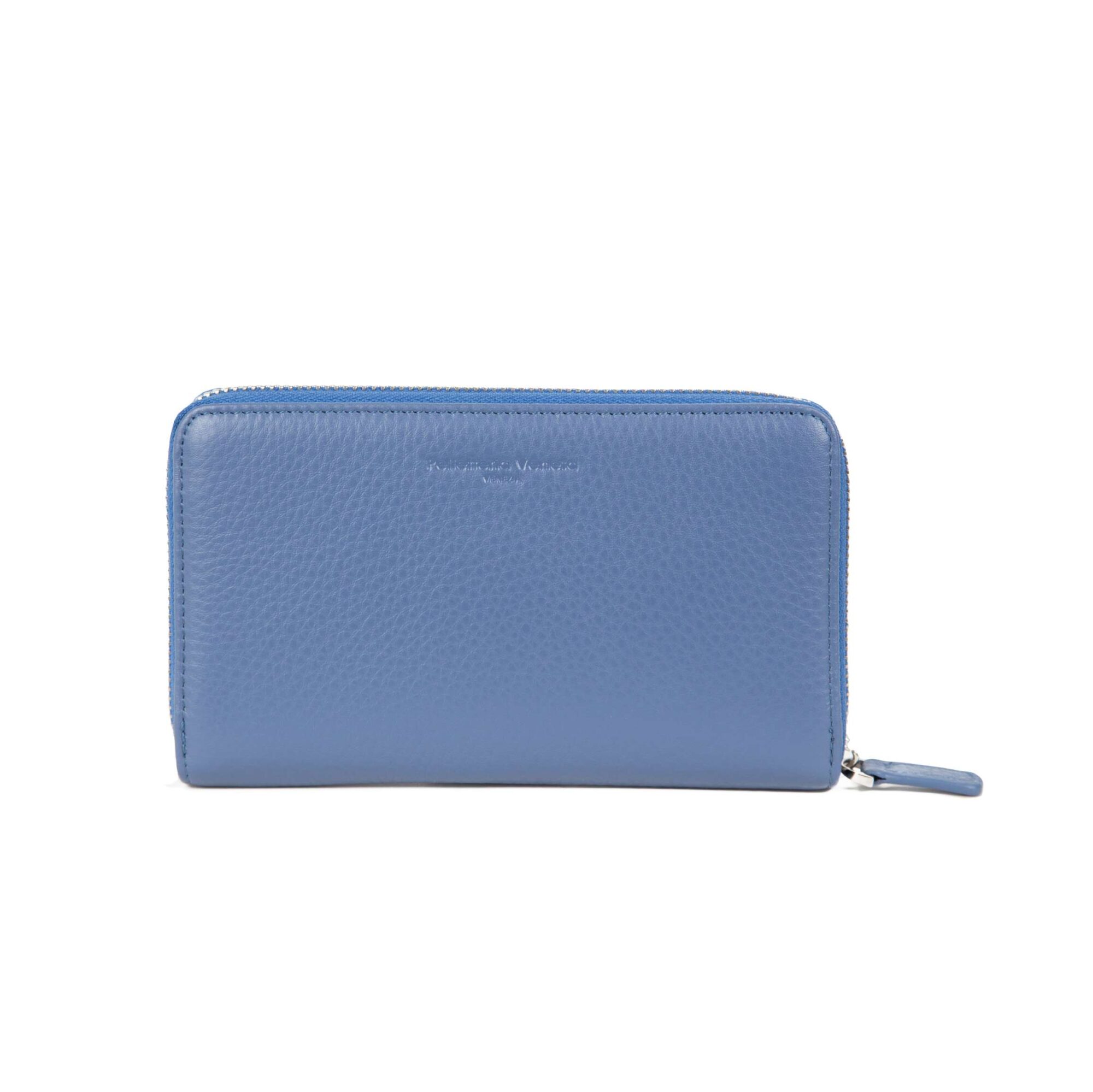 Portafoglio in pelle da donna con porta carte, banconote e portamonete Colore blu Pelletteria Veneta